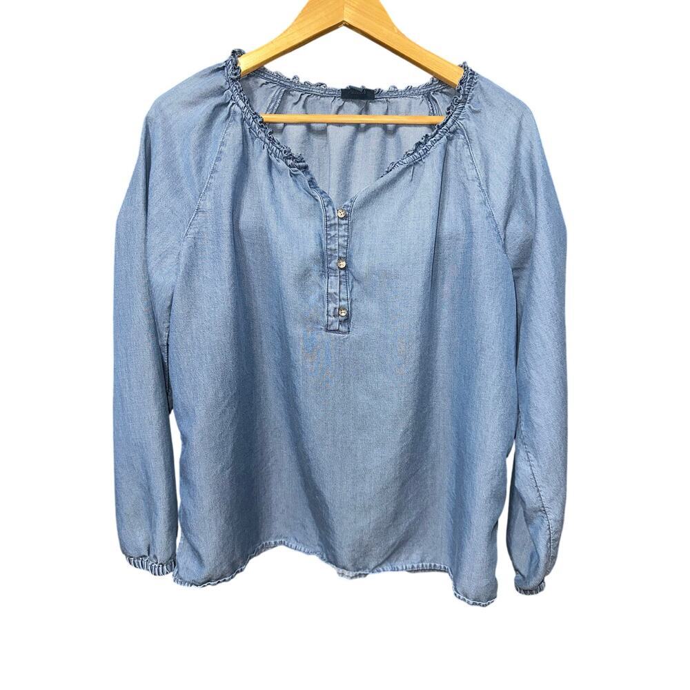 J Jill Denim Chambray Pullover top Blouse S lightweight Peasant Boho western